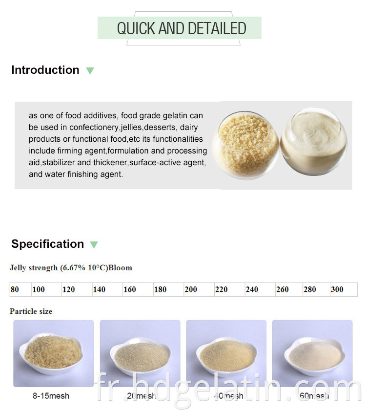 Fabricant européen de haute qualité Grade alimentaire Grade halal Gélatine de bœuf comestible en nourriture